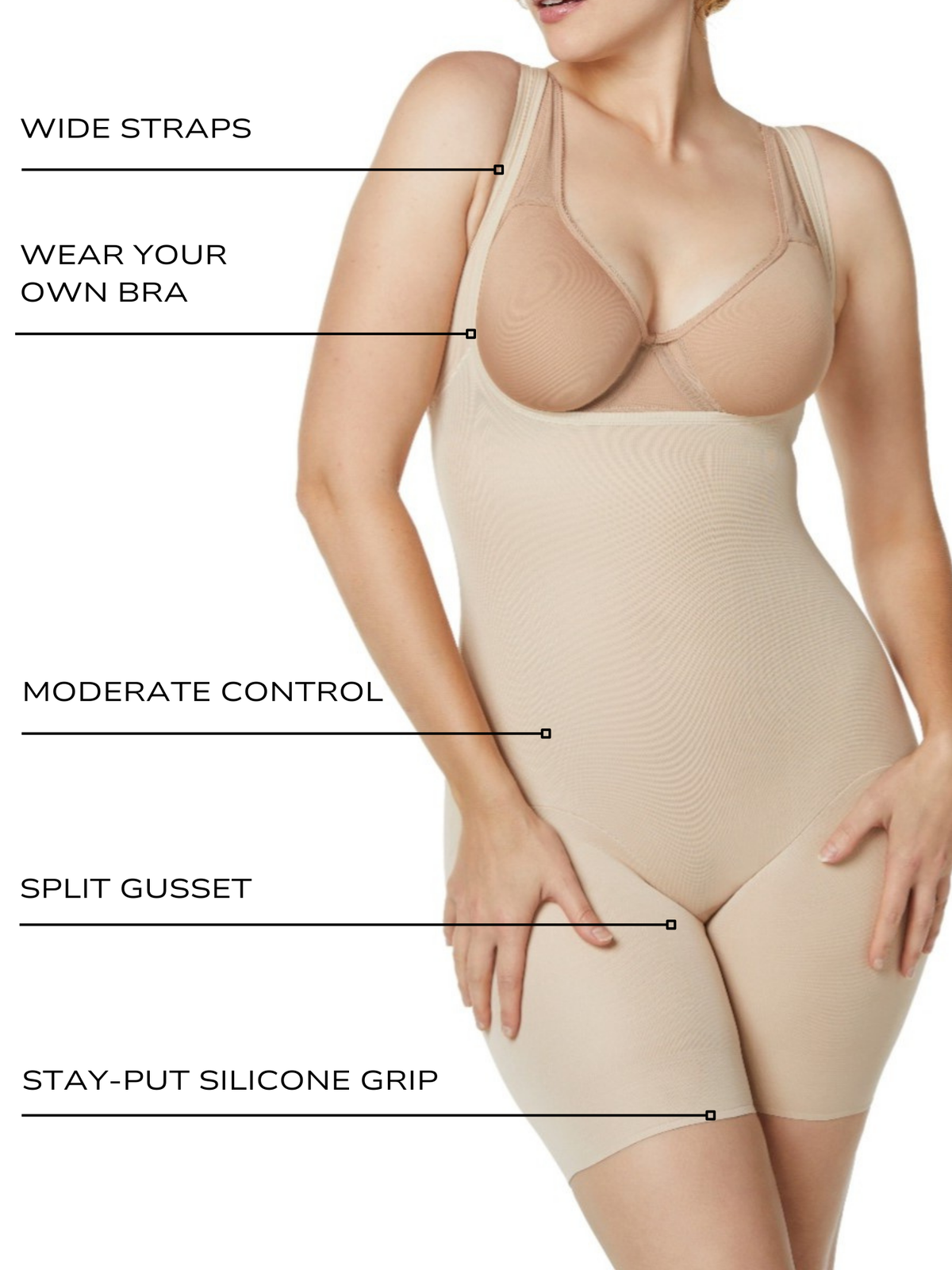 Unbelievable Comfort™ Open-Bust Thigh Slimmer Bodysuit