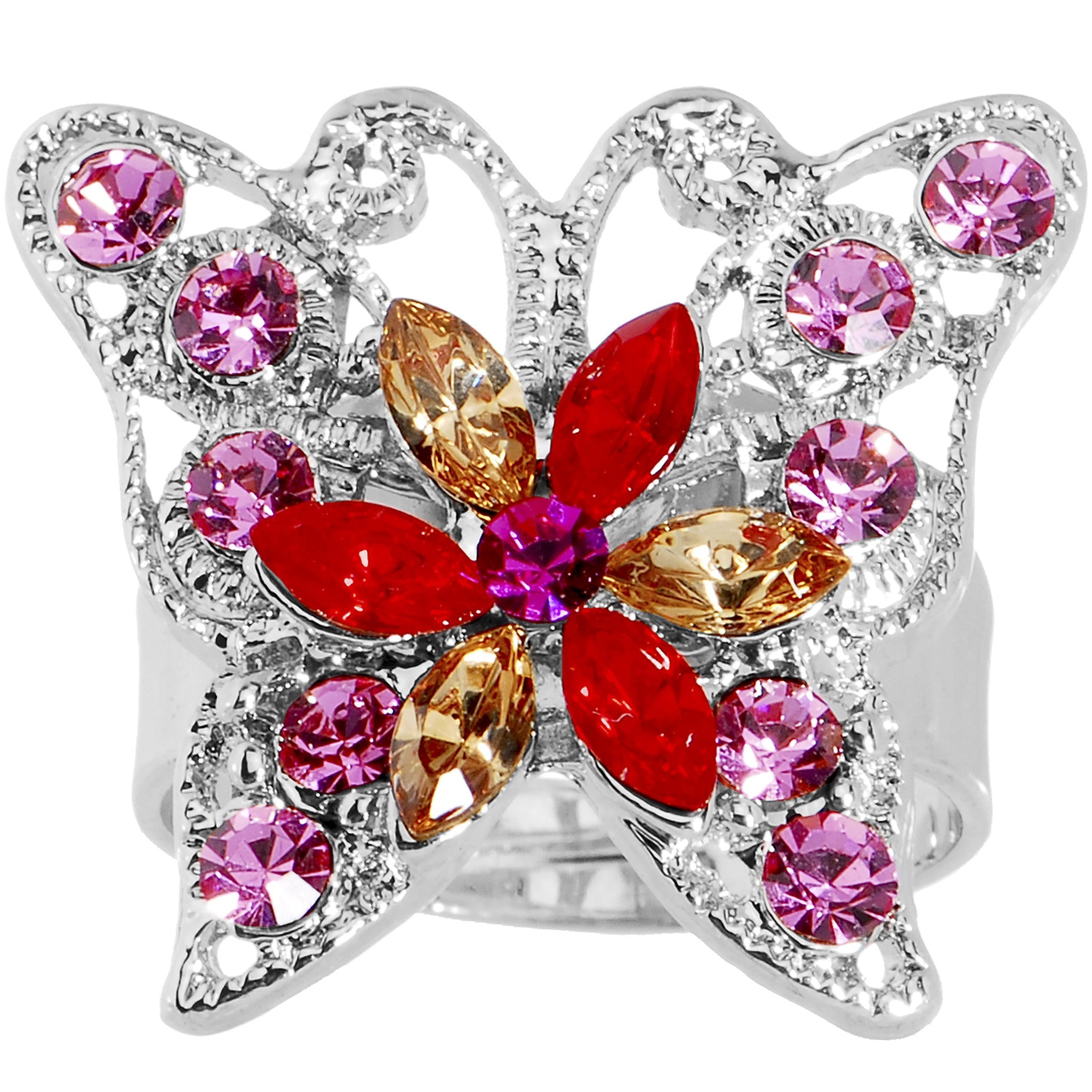 BodyCandy Butterfly Bling Adjustable Ring — detail close-up