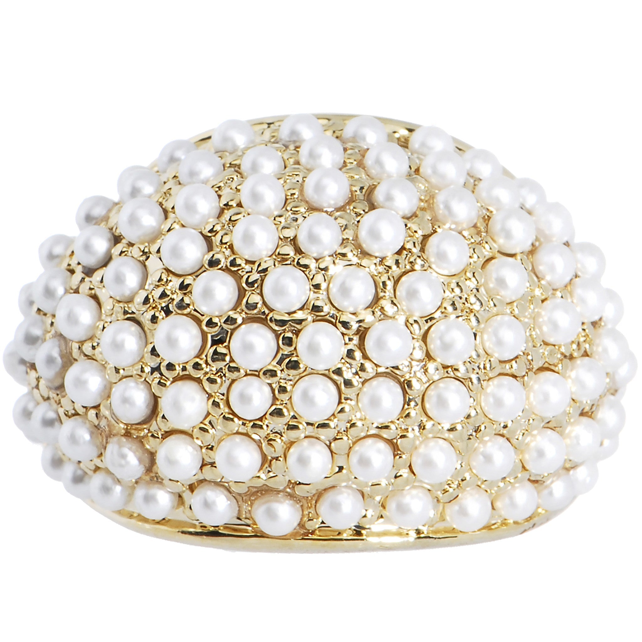 BodyCandy Size 7.5 -Goldtone Faux Pearl Princess Ring — detail close-up