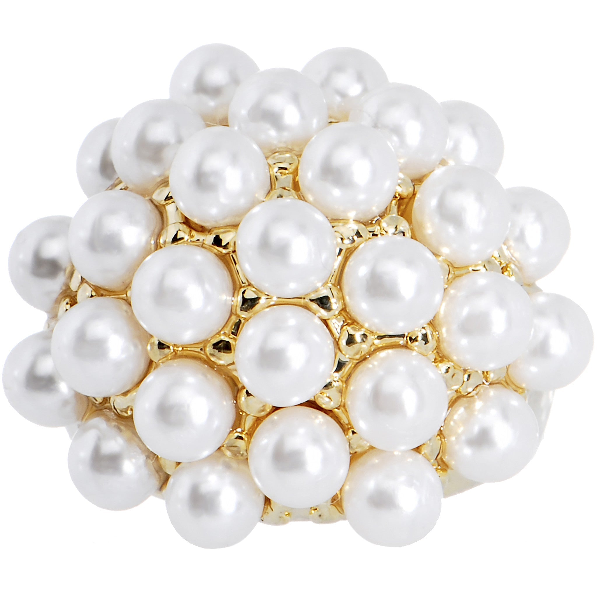 BodyCandy Size 6 -Goldtone Faux Pearl Cluster Ring — detail close-up