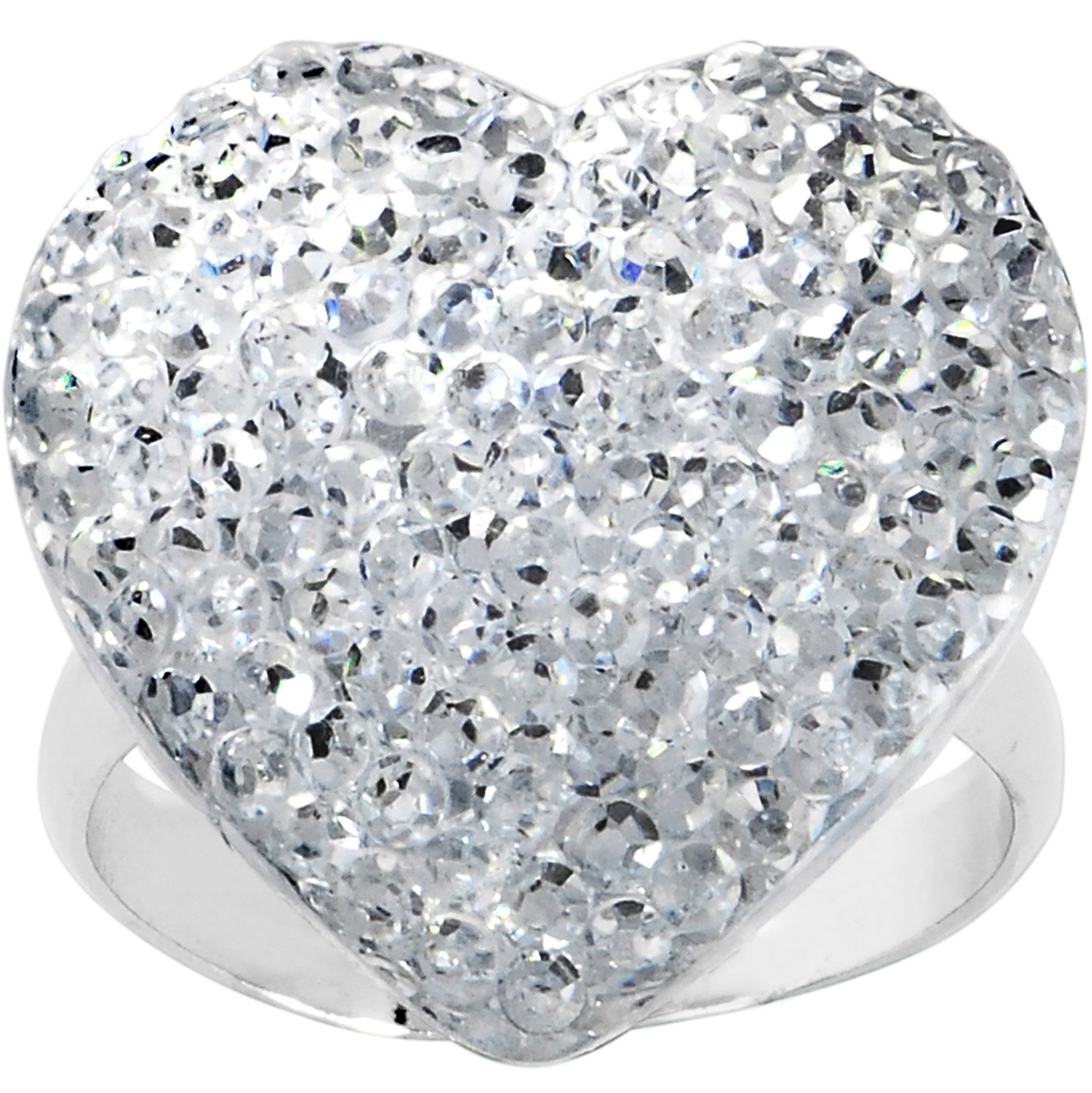 BodyCandy Clear Sparkler Heart Adjustable Ring — detail close-up