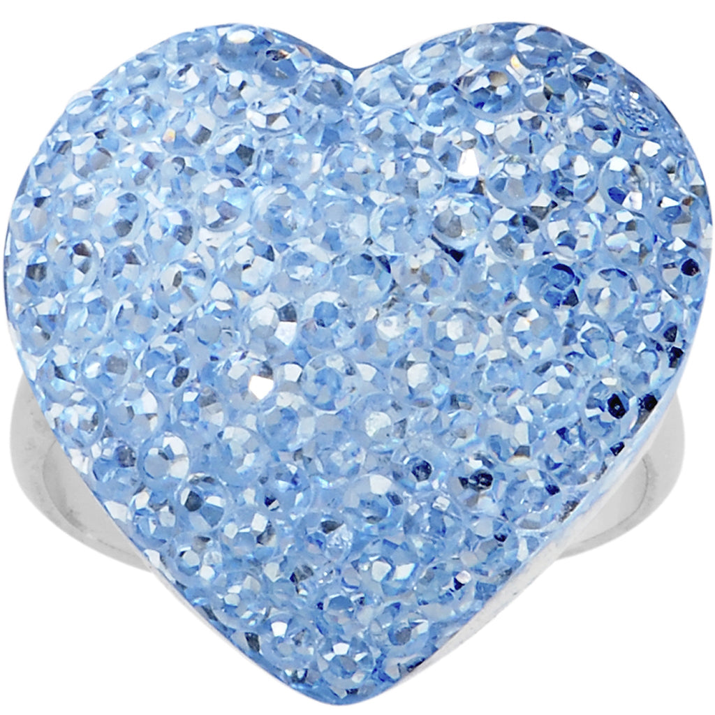 BodyCandy Light Blue Sparkler Heart Adjustable Ring — detail close-up