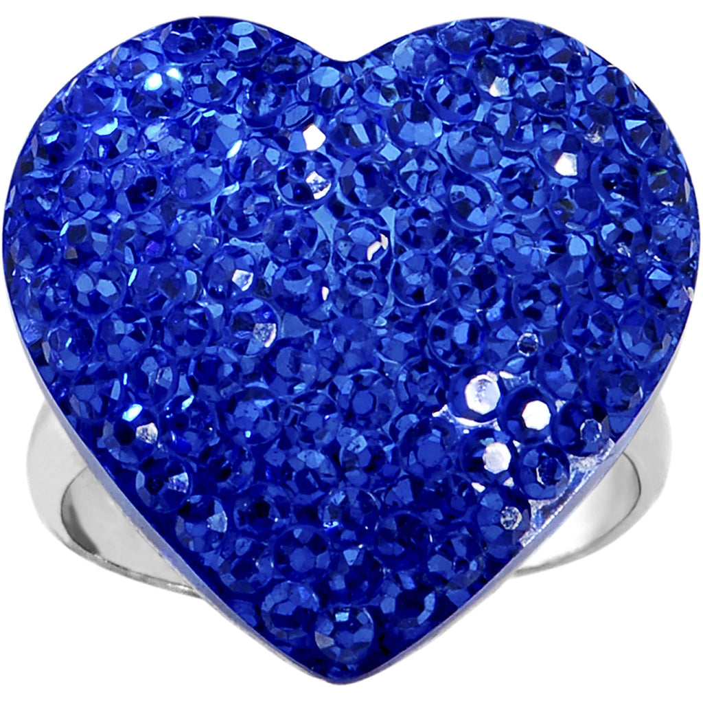BodyCandy Blue Sparkler Heart Adjustable Ring — detail close-up