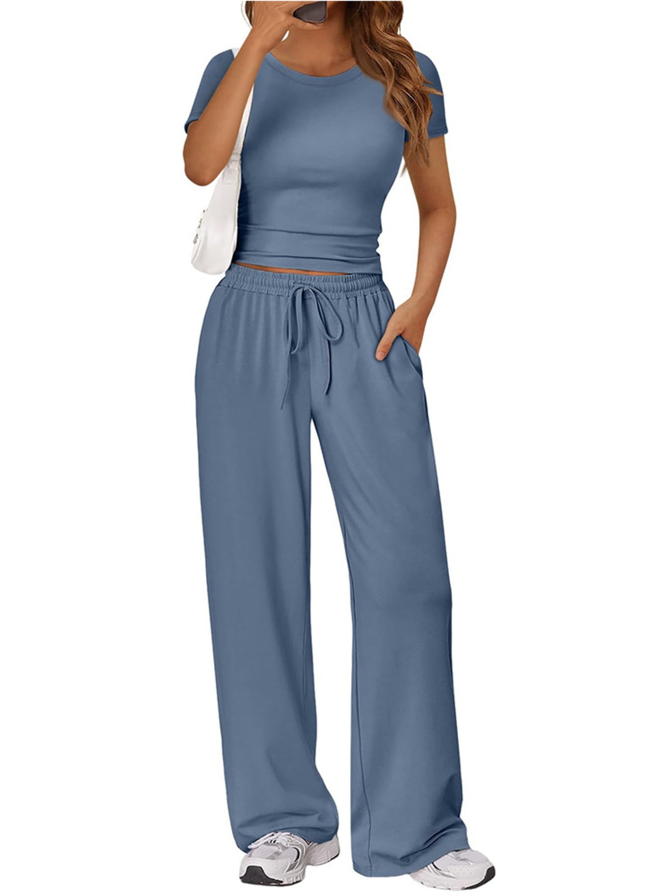 Round Neck Short Sleeve Tee and Pants Set