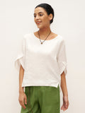 LINTICO 100% Linen Round Neck Petal-Sleeve Pullover LAUREL — main product shot
