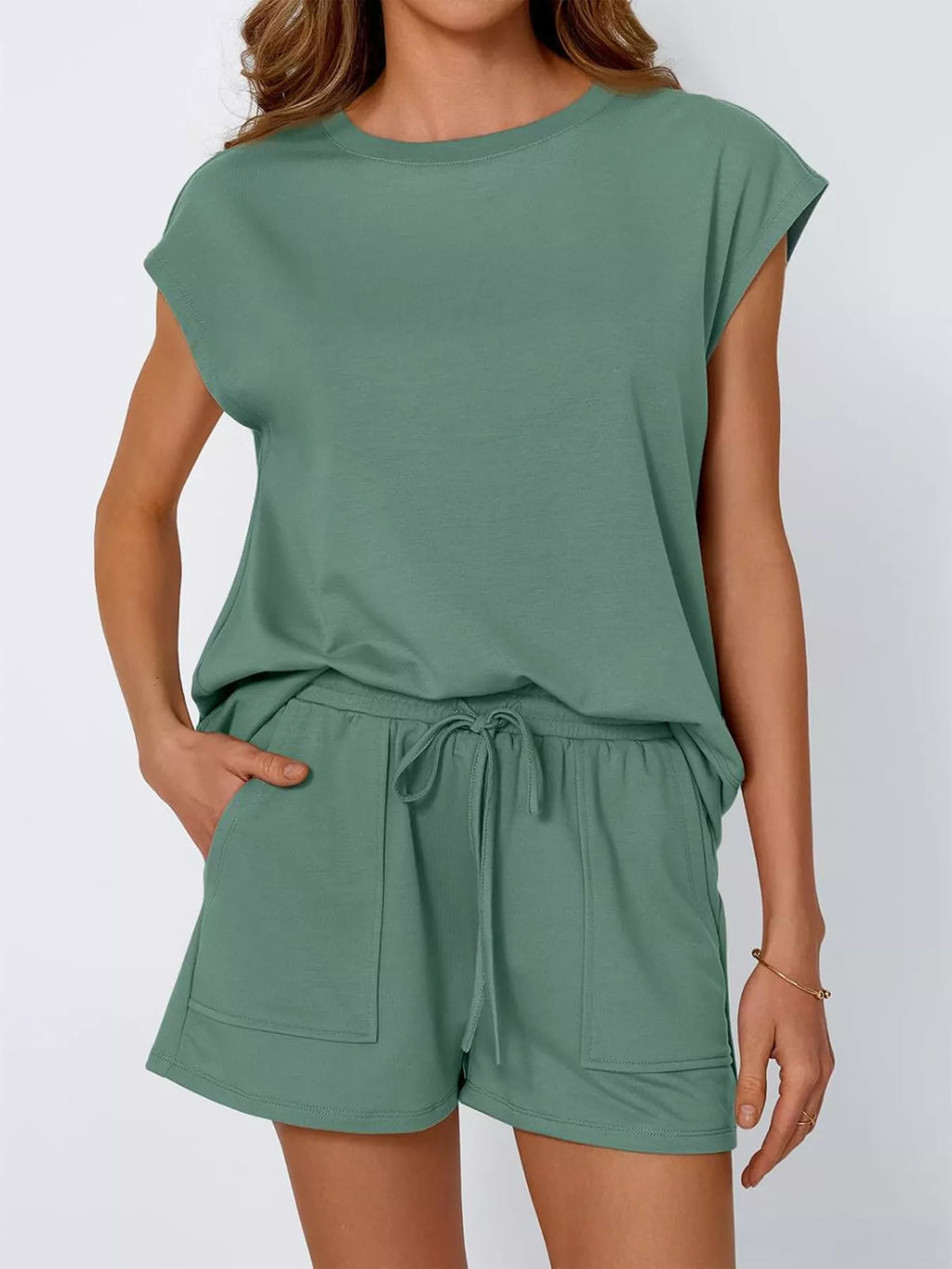 Casual Solid Color T-Shirt and Shorts Set