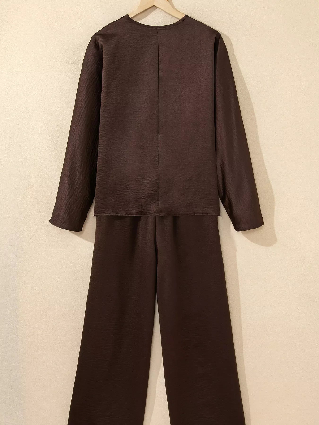 Braided V Neck Long Sleeve Loose Top and Drawstring High Waist Pants 2pcs Outfit