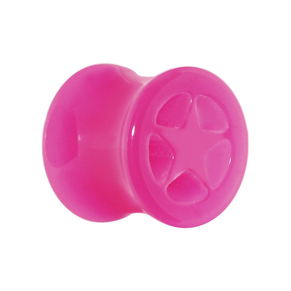 BodyCandy Acrylic Neon Pink Star Tunnel Plug 2G to 20mm — detail close-up