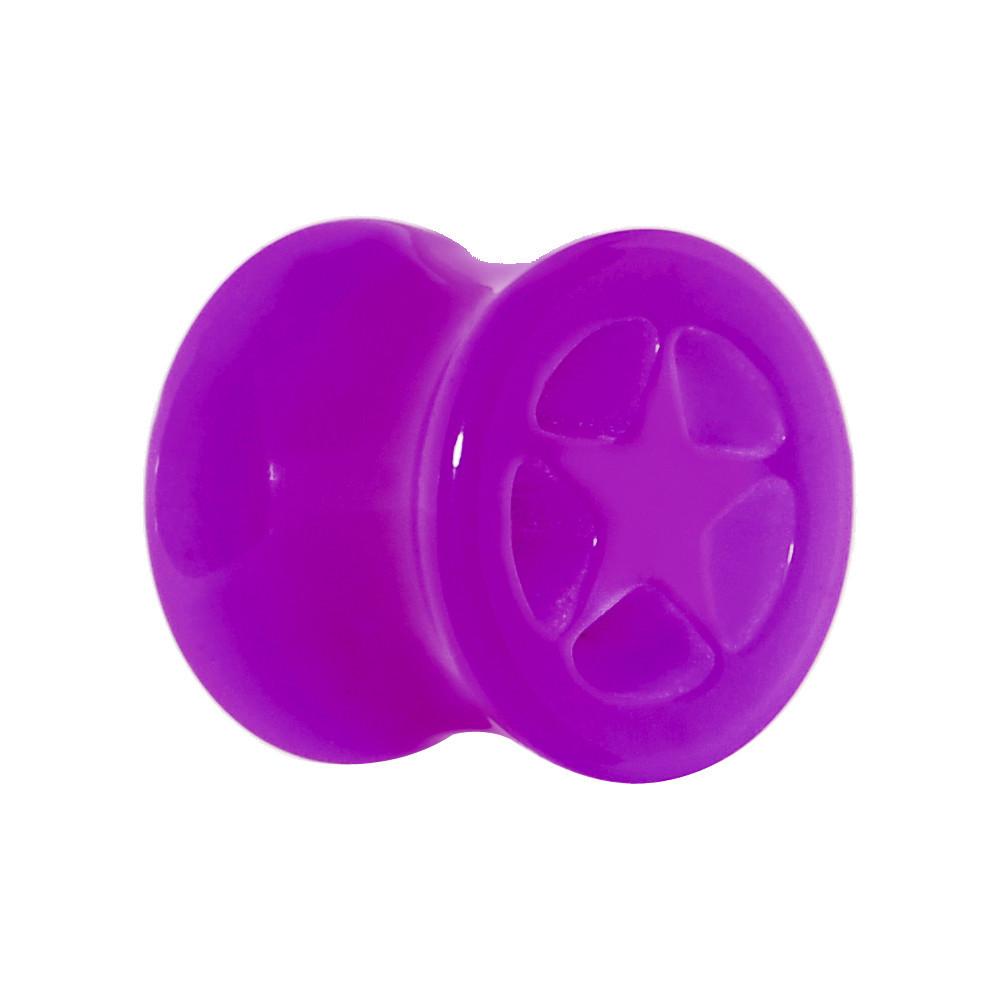 BodyCandy Acrylic Neon Purple Star Tunnel Plug 2G to 20mm — detail close-up