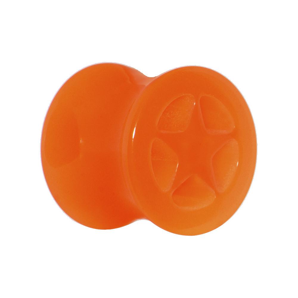 BodyCandy Acrylic Neon Orange Star Tunnel Plug 2G to 20mm — detail close-up