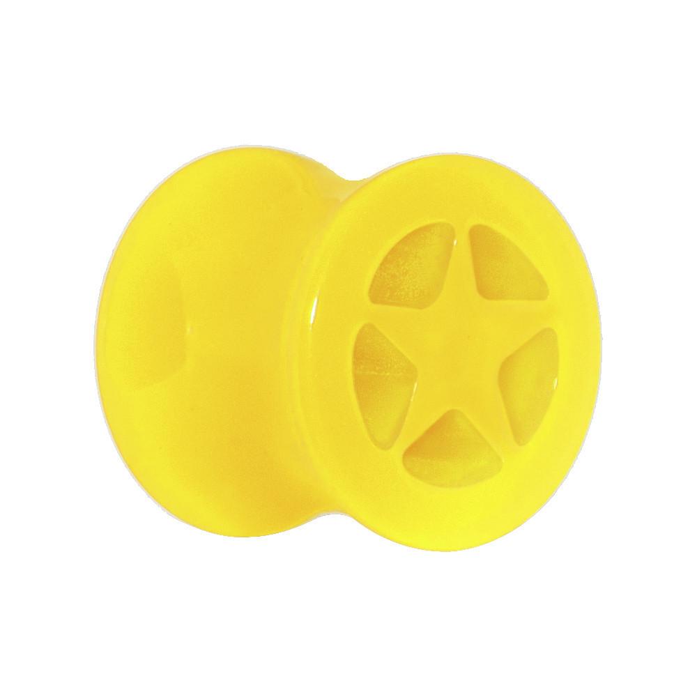BodyCandy Acrylic Neon Yellow Star Tunnel Plug 2G to 20mm — detail close-up