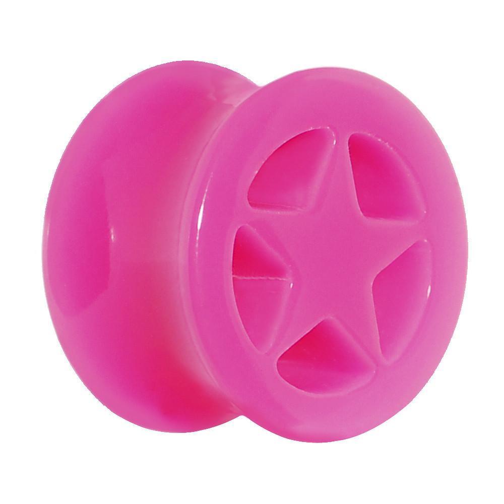 BodyCandy Acrylic Neon Pink Star Tunnel Plug 2G to 20mm — color detail