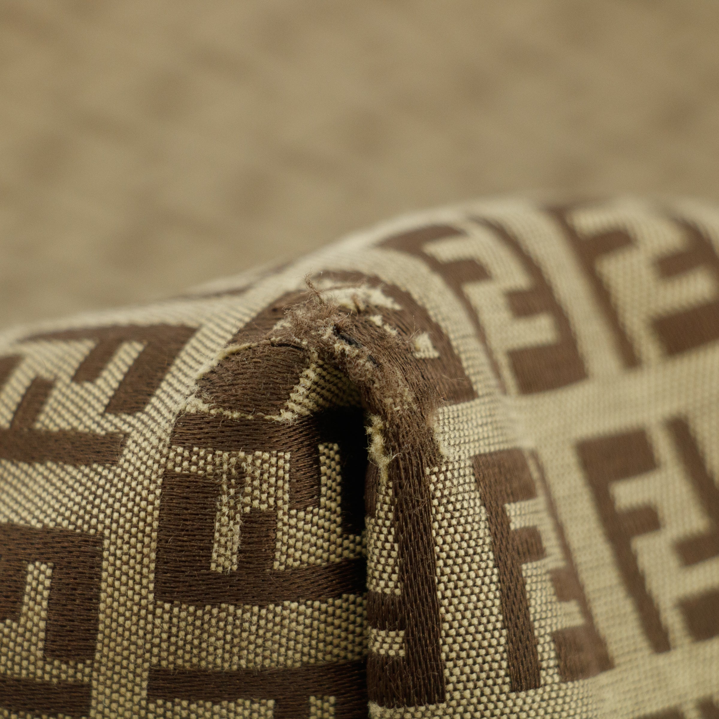 Bolt Boutique Fendi FF Zucchino Patter Beige Shoulder Bag  #3579 — back view