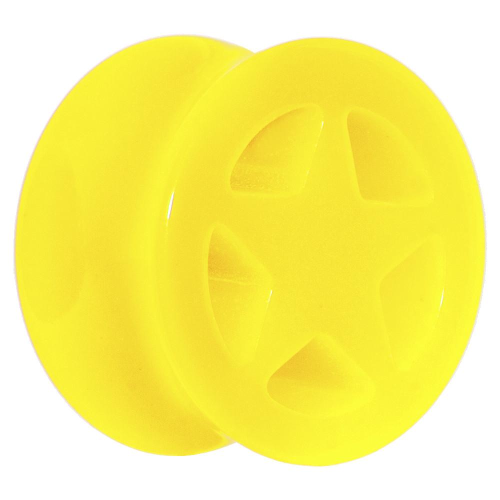 BodyCandy Acrylic Neon Yellow Star Tunnel Plug 2G to 20mm — in-use photo