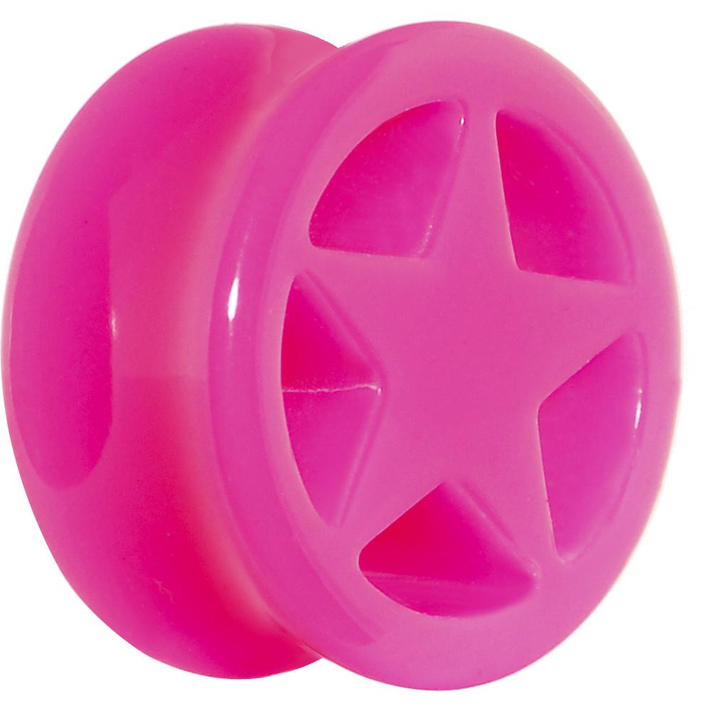 BodyCandy Acrylic Neon Pink Star Tunnel Plug 2G to 20mm — in-use photo