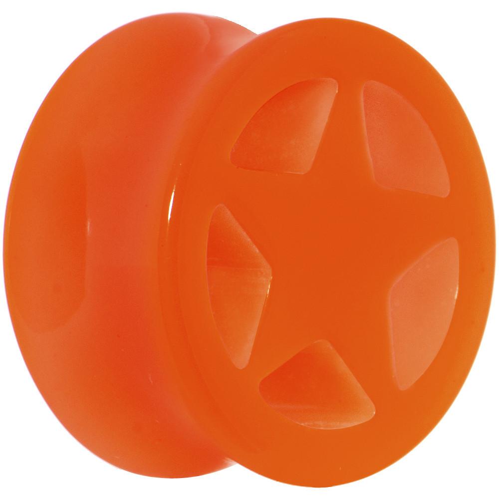 BodyCandy Acrylic Neon Orange Star Tunnel Plug 2G to 20mm — in-use photo
