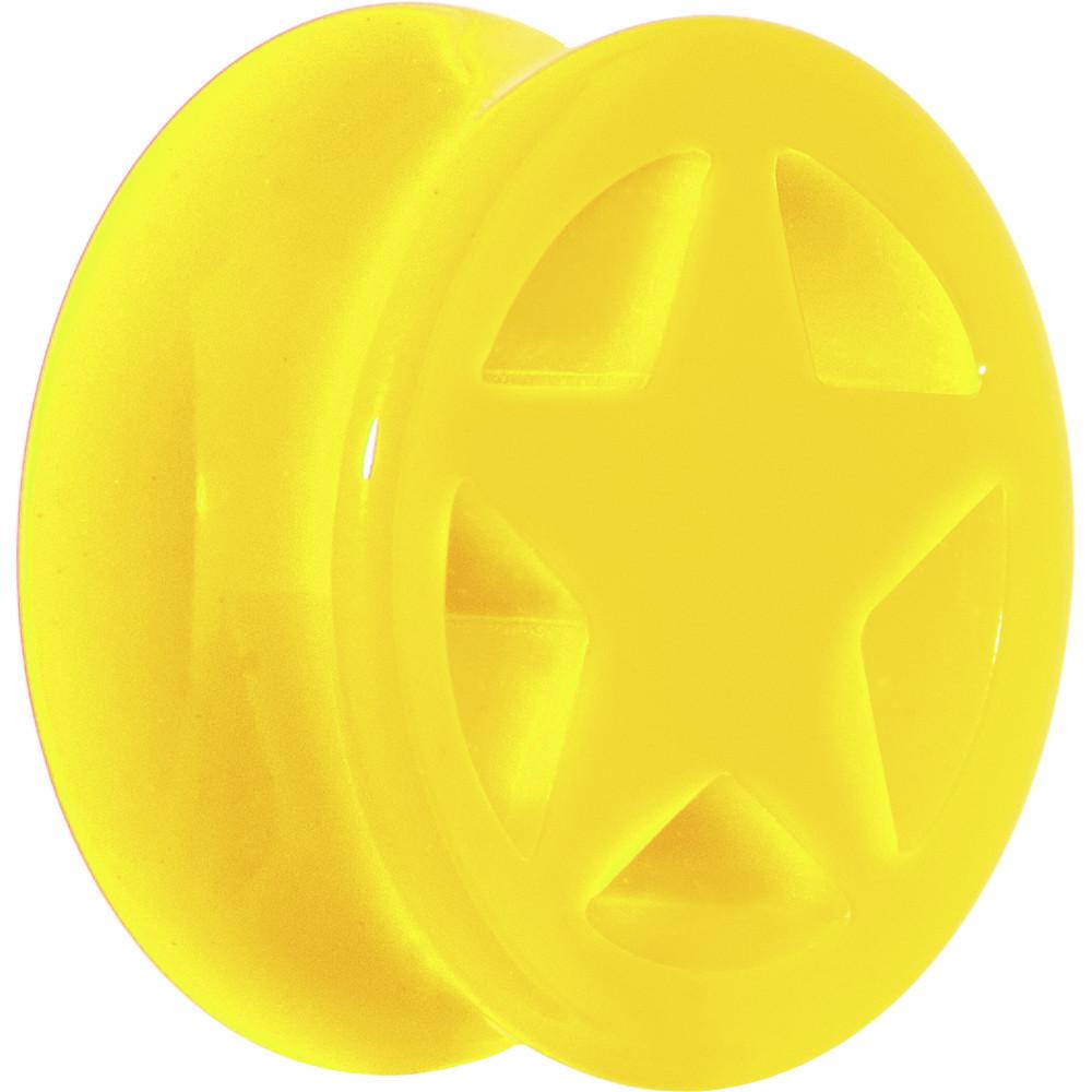 BodyCandy Acrylic Neon Yellow Star Tunnel Plug 2G to 20mm — color detail