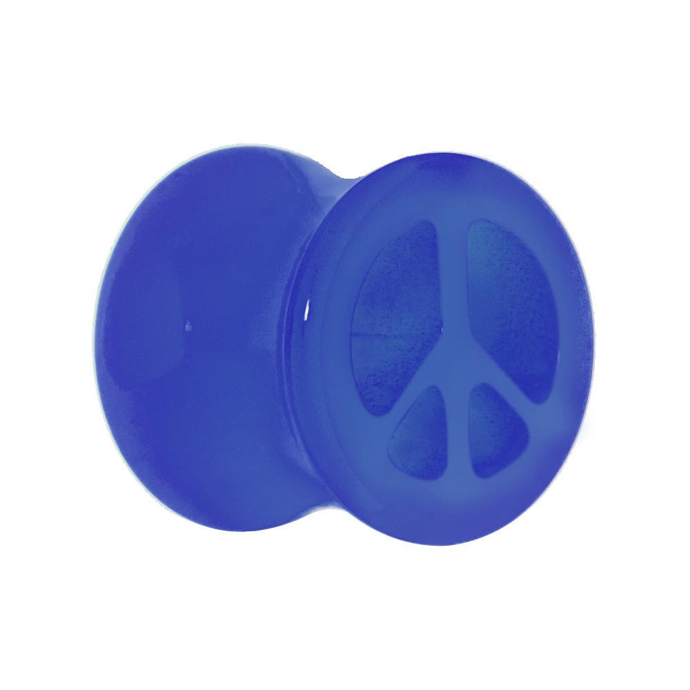 BodyCandy Acrylic Neon Blue Peace Sign Tunnel Plug 2G to 20mm — side view