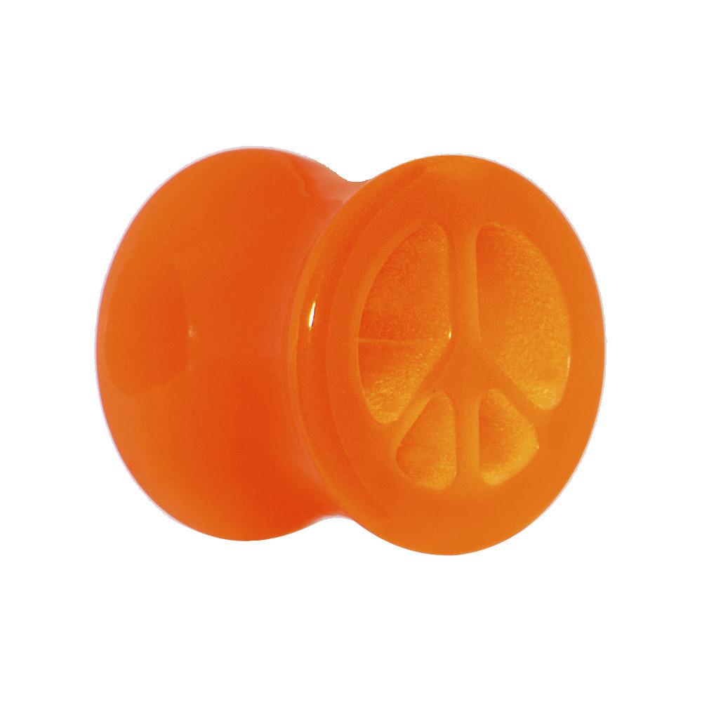 BodyCandy Acrylic Neon Orange Peace Sign Tunnel Plug 2G to 20mm — detail close-up