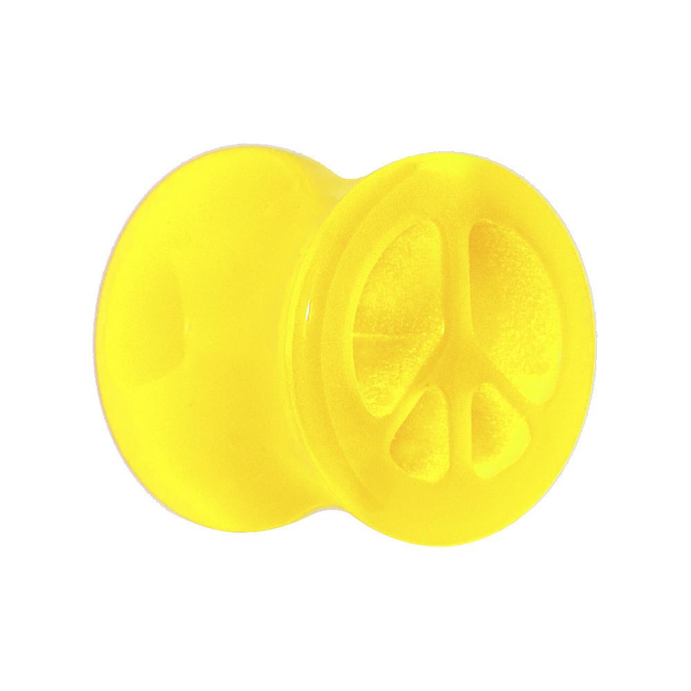 BodyCandy Acrylic Neon Yellow Peace Sign Tunnel Plug 2G to 20mm — detail close-up