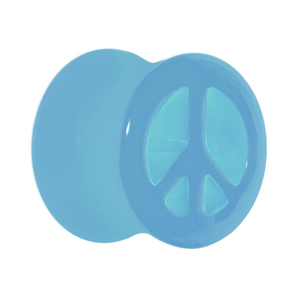 BodyCandy Acrylic Neon Blue Peace Sign Tunnel Plug 2G to 20mm — back view