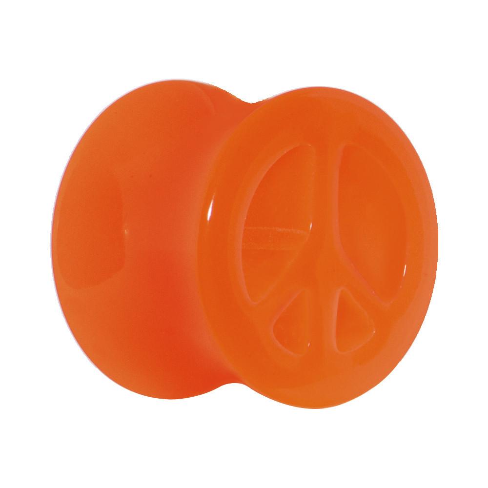 BodyCandy Acrylic Neon Orange Peace Sign Tunnel Plug 2G to 20mm — back view