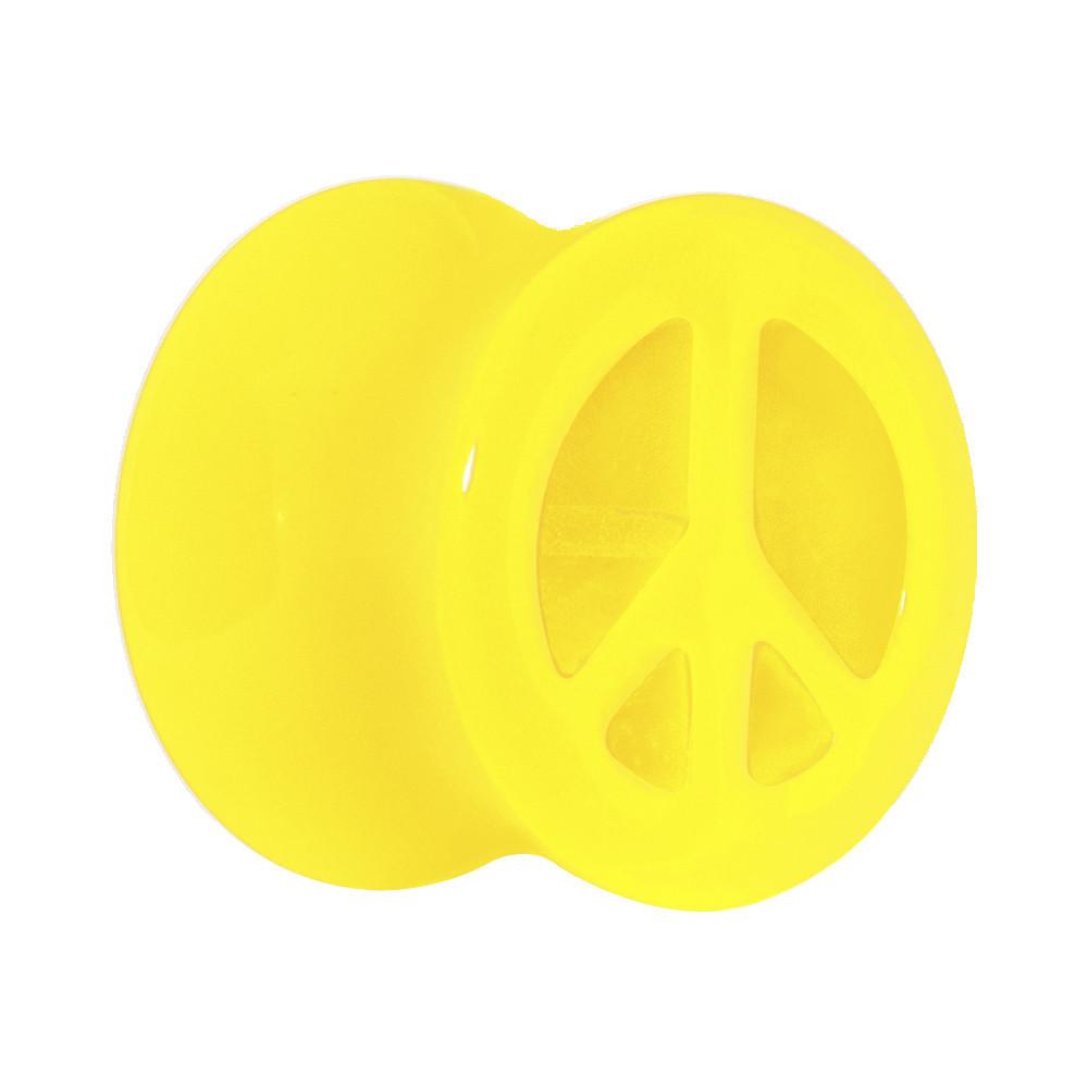BodyCandy Acrylic Neon Yellow Peace Sign Tunnel Plug 2G to 20mm — back view