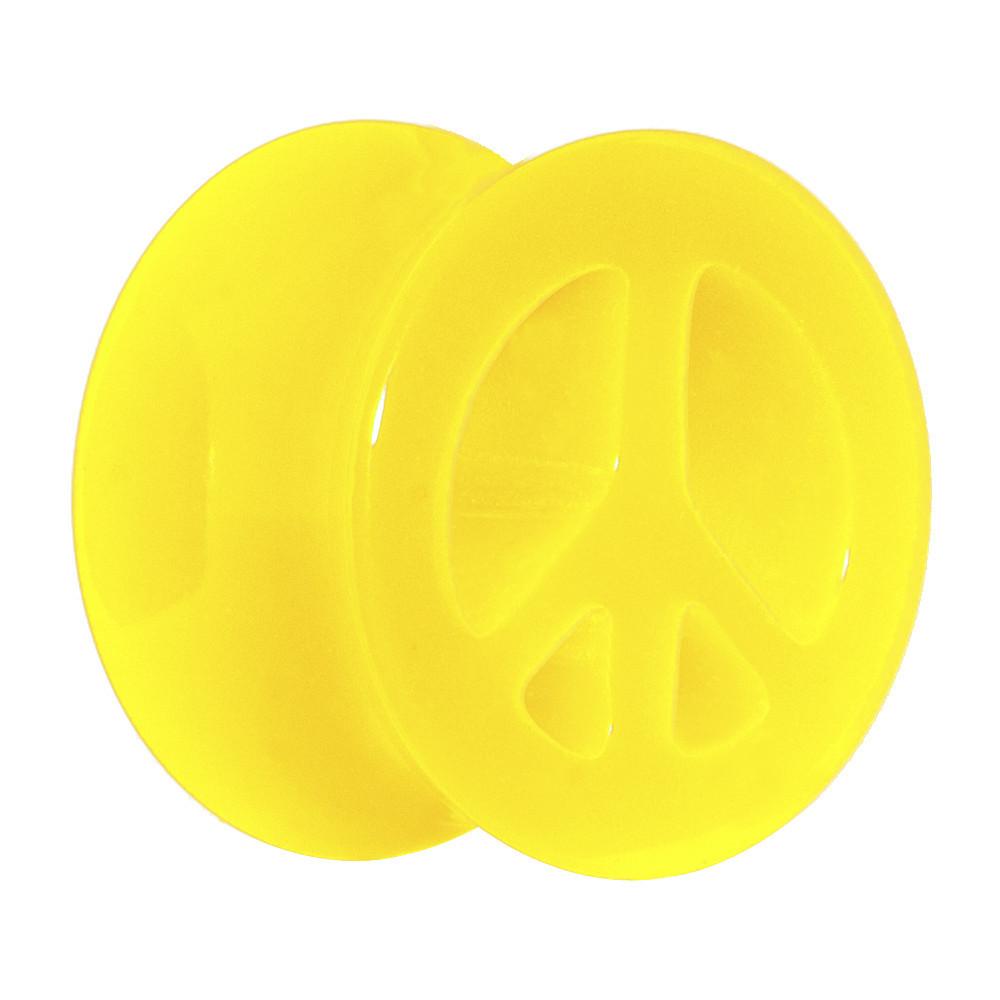 BodyCandy Acrylic Neon Yellow Peace Sign Tunnel Plug 2G to 20mm — alternative angle