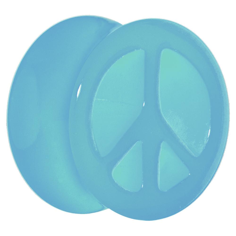 BodyCandy Acrylic Neon Blue Peace Sign Tunnel Plug 2G to 20mm — color detail