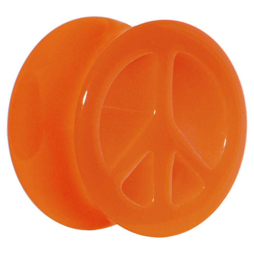 BodyCandy Acrylic Neon Orange Peace Sign Tunnel Plug 2G to 20mm — in-use photo