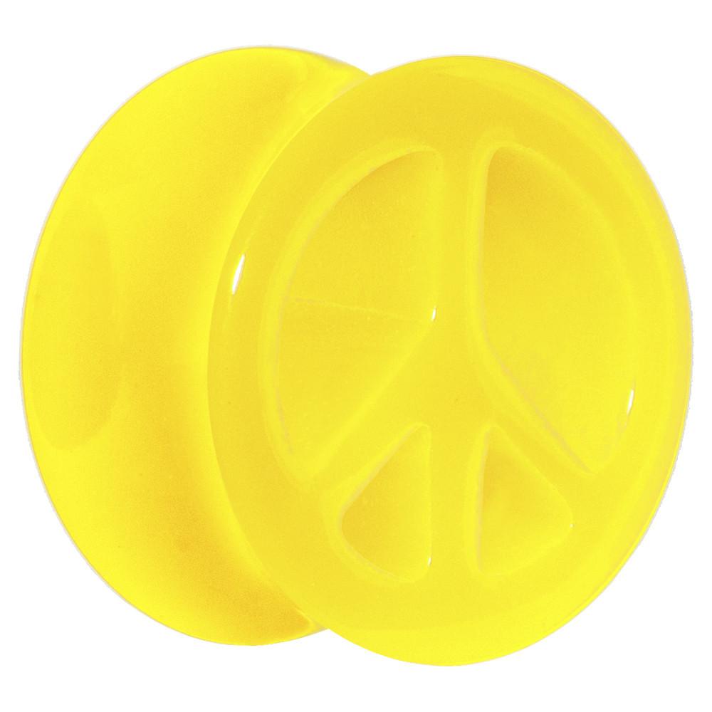 BodyCandy Acrylic Neon Yellow Peace Sign Tunnel Plug 2G to 20mm — in-use photo