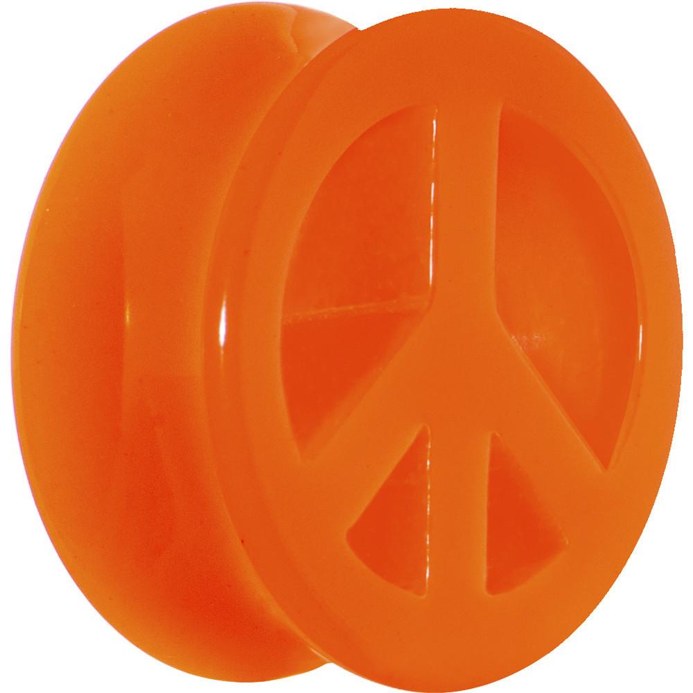 BodyCandy Acrylic Neon Orange Peace Sign Tunnel Plug 2G to 20mm — color detail