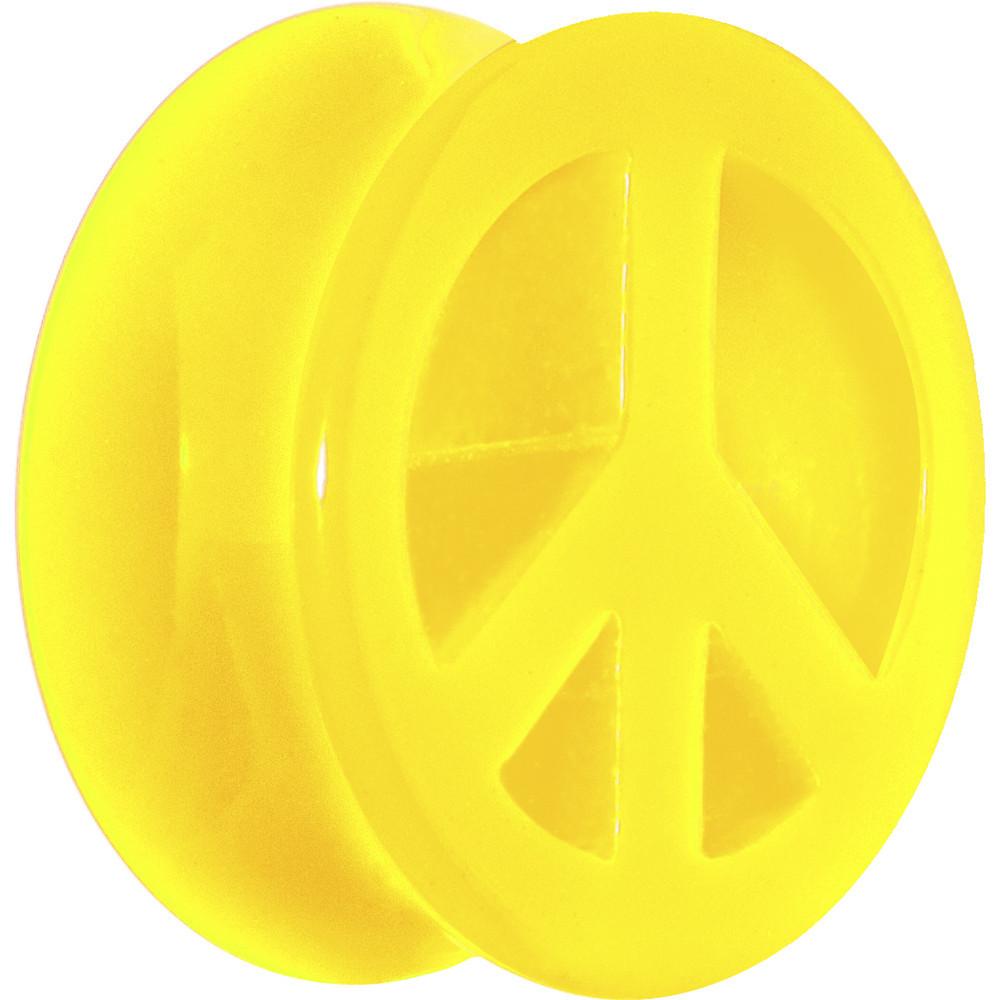 BodyCandy Acrylic Neon Yellow Peace Sign Tunnel Plug 2G to 20mm — color detail