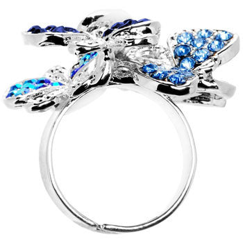BodyCandy Beautiful Jeweled Cluster Butterfly Adjustable Ring — detail close-up