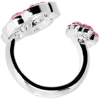 BodyCandy Pink Jeweled Flower Adjustable Ring — detail close-up