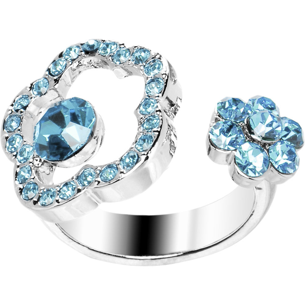 BodyCandy Aqua Jeweled Flower Adjustable Ring — main product shot
