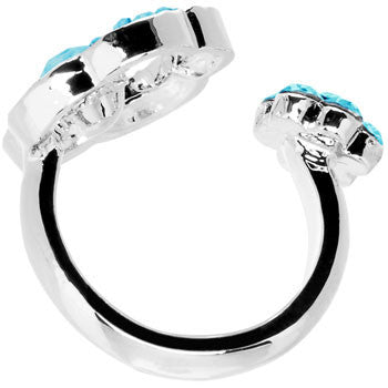 BodyCandy Aqua Jeweled Flower Adjustable Ring — detail close-up