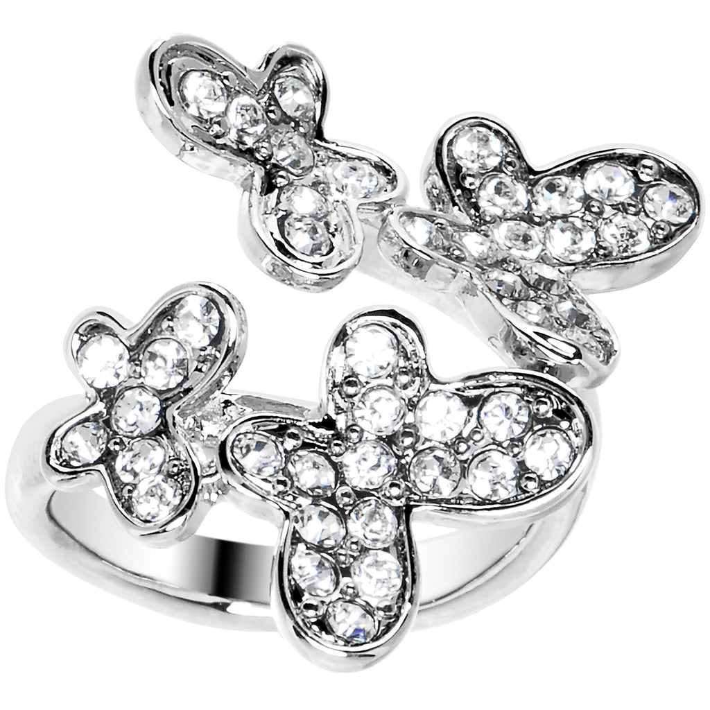 BodyCandy Clear Jeweled Cluster Butterfly Adjustable Ring — detail close-up