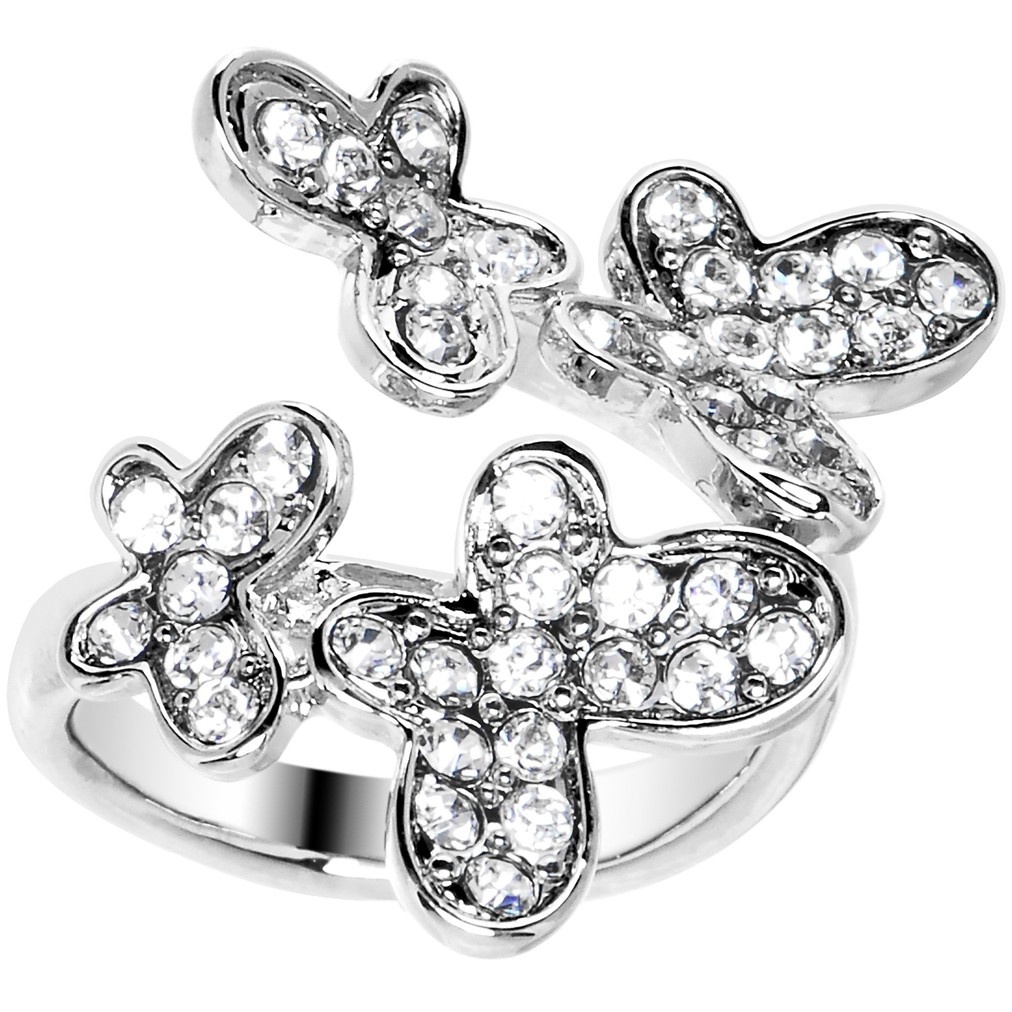 BodyCandy Clear Jeweled Cluster Butterfly Adjustable Ring — detail close-up