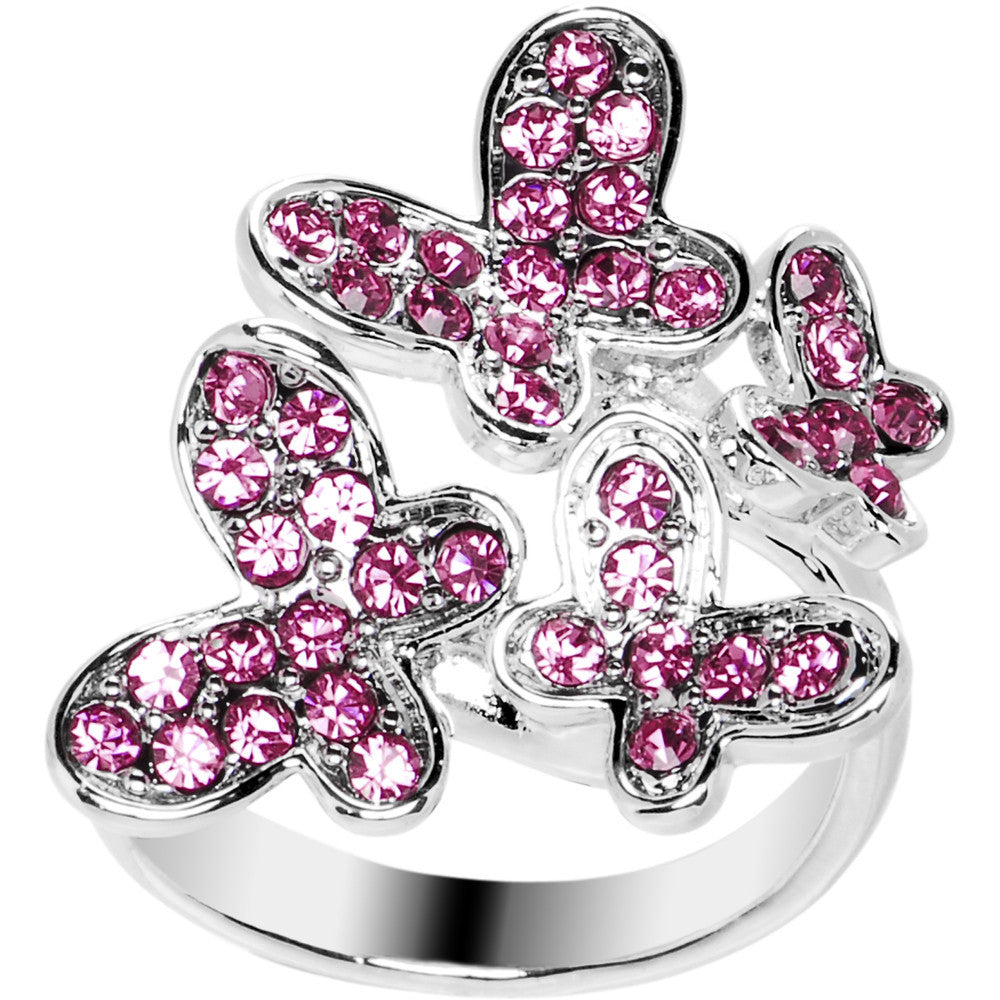 BodyCandy Pink Jeweled Cluster Butterfly Adjustable Ring — main product shot
