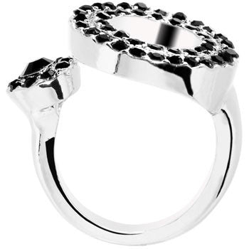 BodyCandy Black Jeweled Circular Adjustable Ring — detail close-up