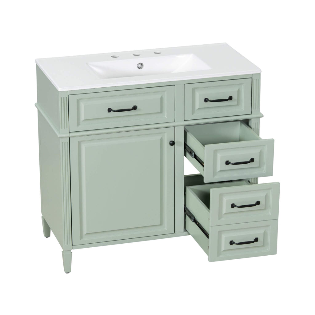 Nuvia 36-Inch Freestanding Bathroom Vanity With Ceramic Sink And Storage Cabinets [Faucet Not Included] (SAK41792) – SAKSBY W