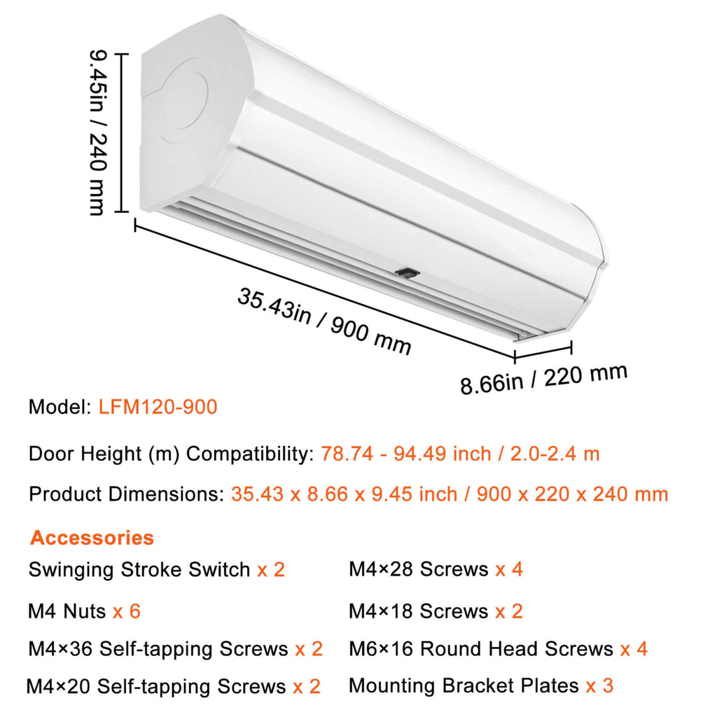 36-Inch 110V Commercial 2-Speed 900CFM Indoor Wall-Mounted Air Curtain (SAK63471) – SAKSBY WHOLESALE, view 12