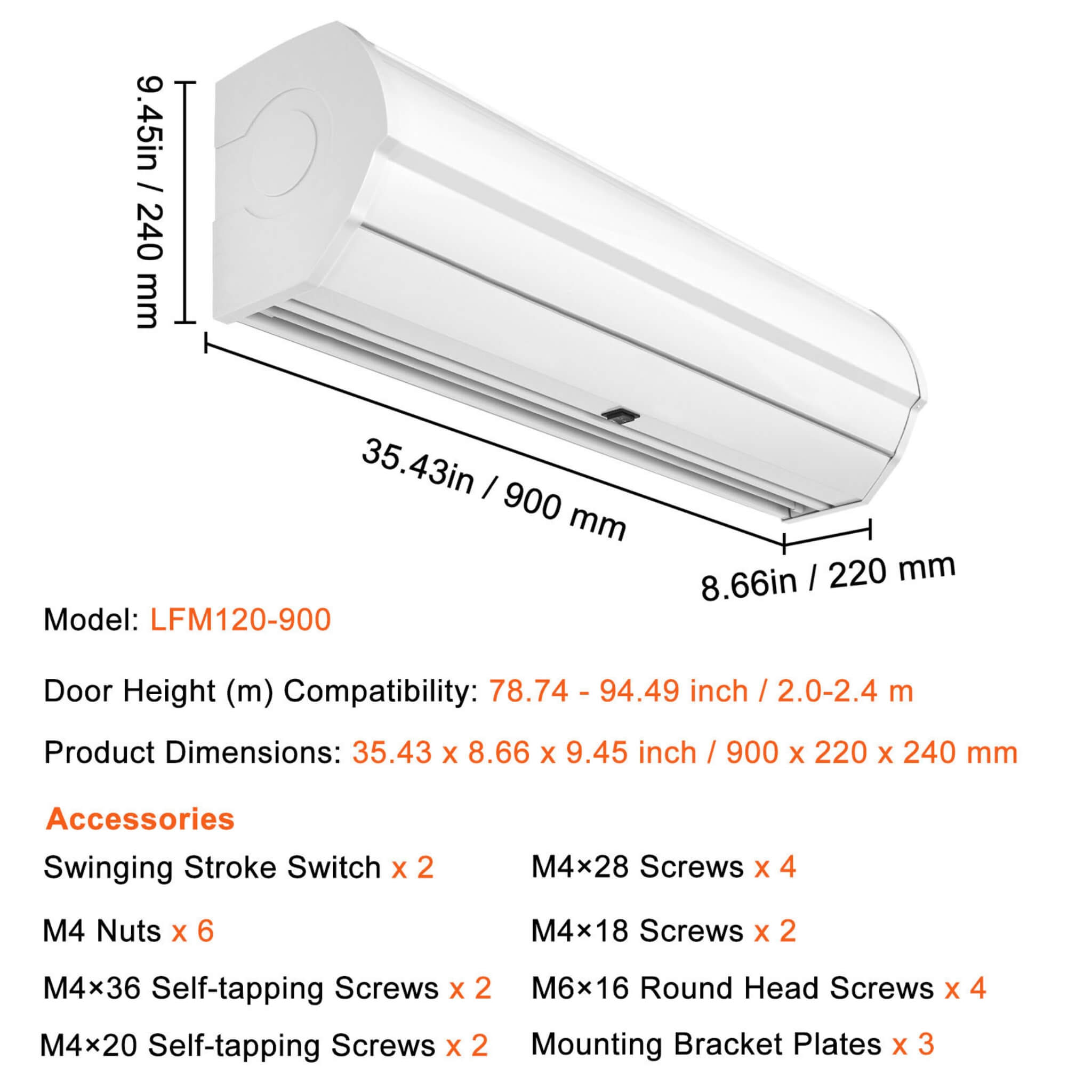 36-Inch 110V Commercial 2-Speed 900CFM Indoor Wall-Mounted Air Curtain (SAK63471) – SAKSBY WHOLESALE, view 12