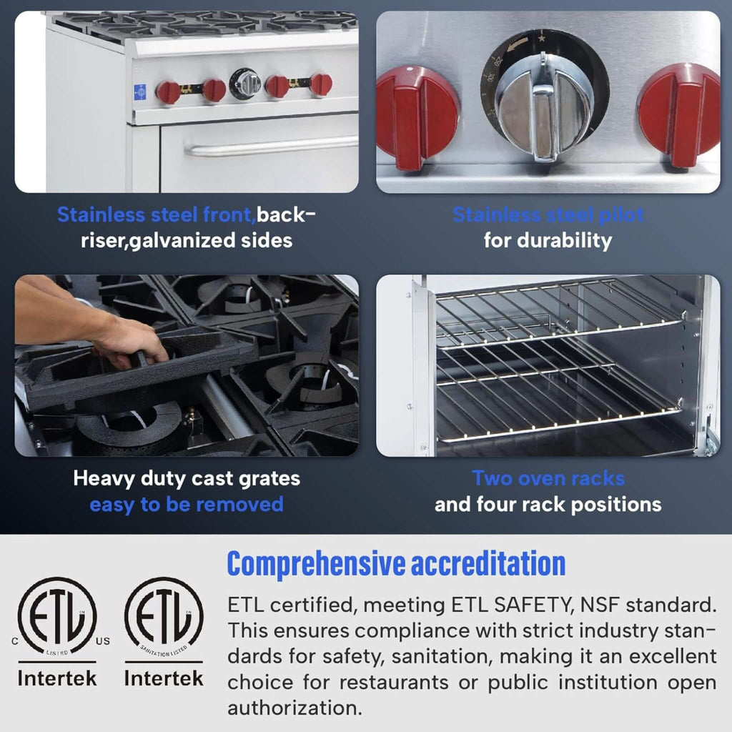 36-Inch Commercial 210K BTU 6-Burner Stainless Steel Freestanding Gas Range (SAK85603) – SAKSBY WHOLESALE, view 3