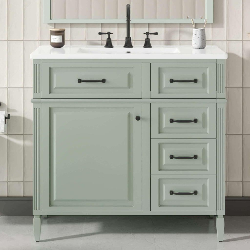 Nuvia 36-Inch Freestanding Bathroom Vanity With Ceramic Sink And Storage Cabinets [Faucet Not Included] (SAK41792) – SAKSBY W