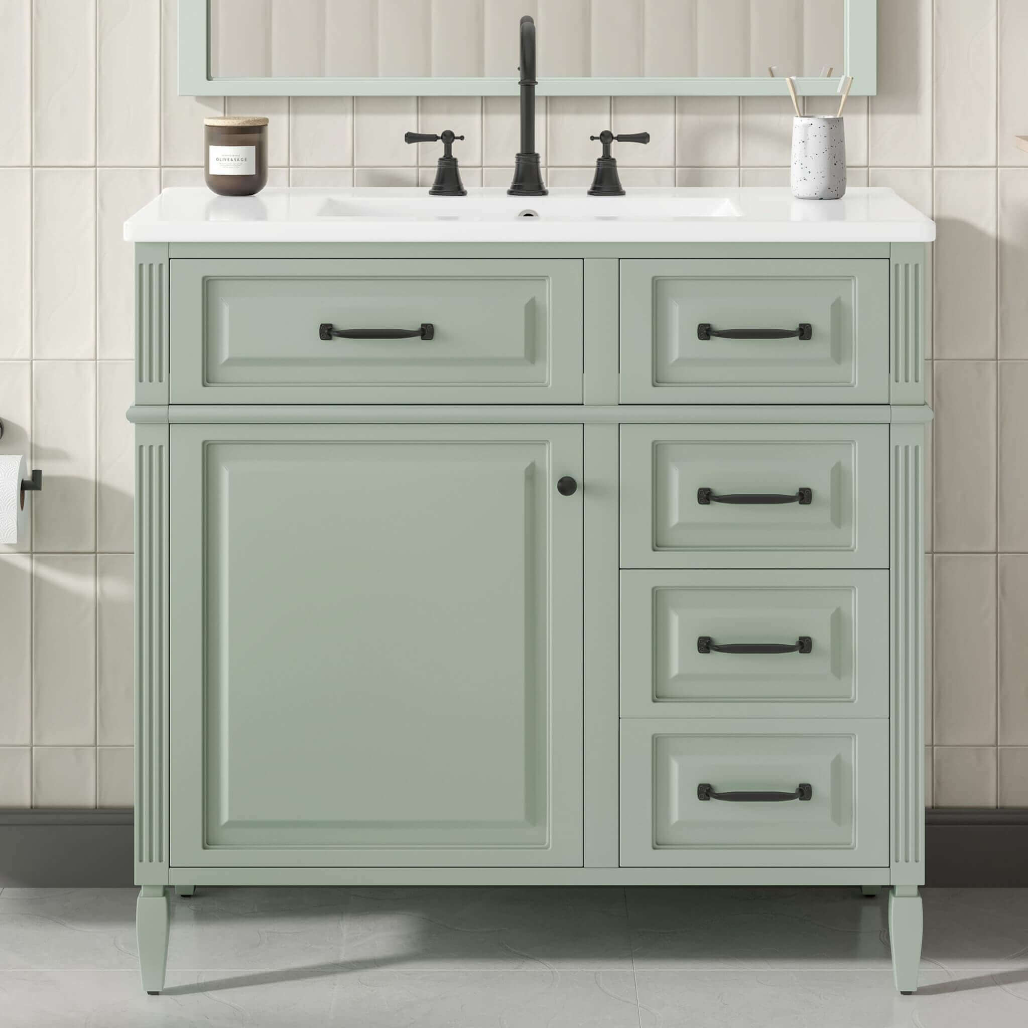 Nuvia 36-Inch Freestanding Bathroom Vanity With Ceramic Sink And Storage Cabinets [Faucet Not Included] (SAK41792) – SAKSBY W