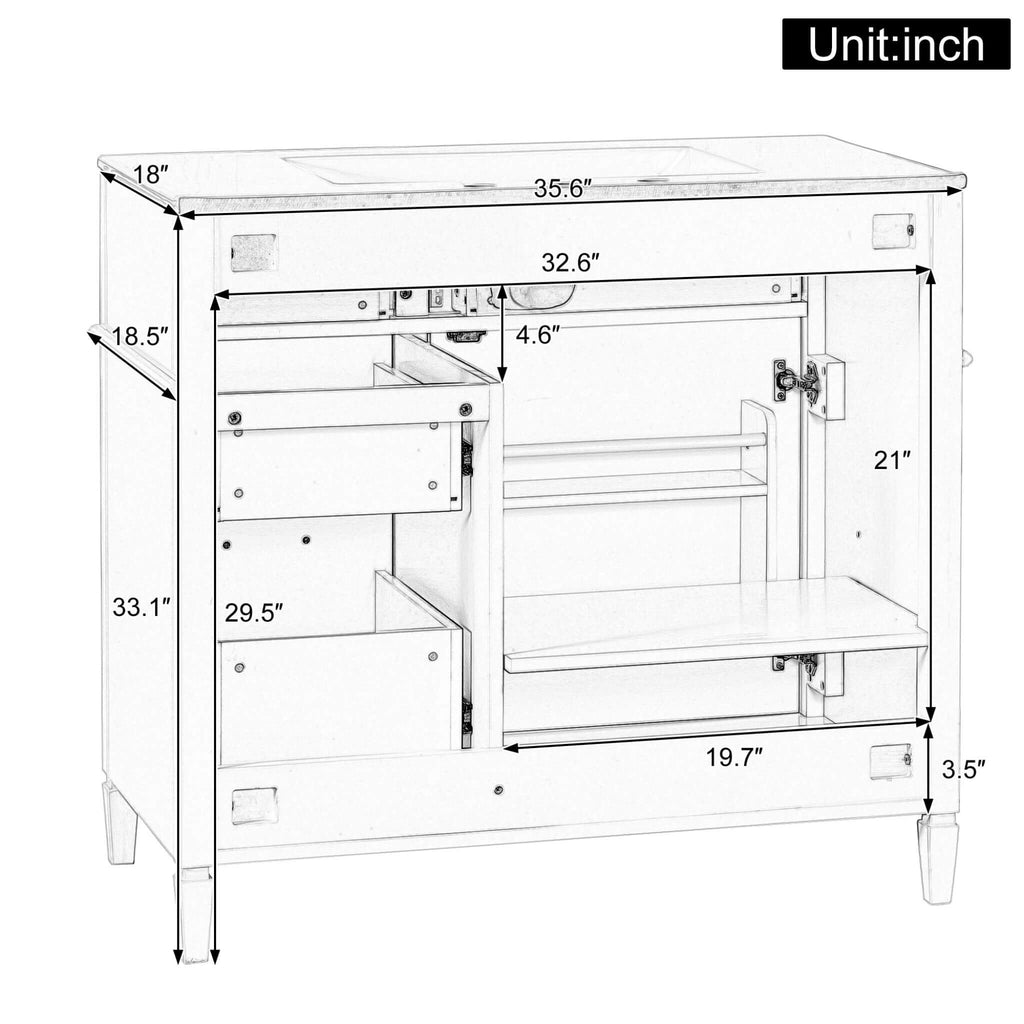 Nuvia 36-Inch Freestanding Bathroom Vanity With Ceramic Sink And Storage Cabinets [Faucet Not Included] (SAK41792) – SAKSBY W