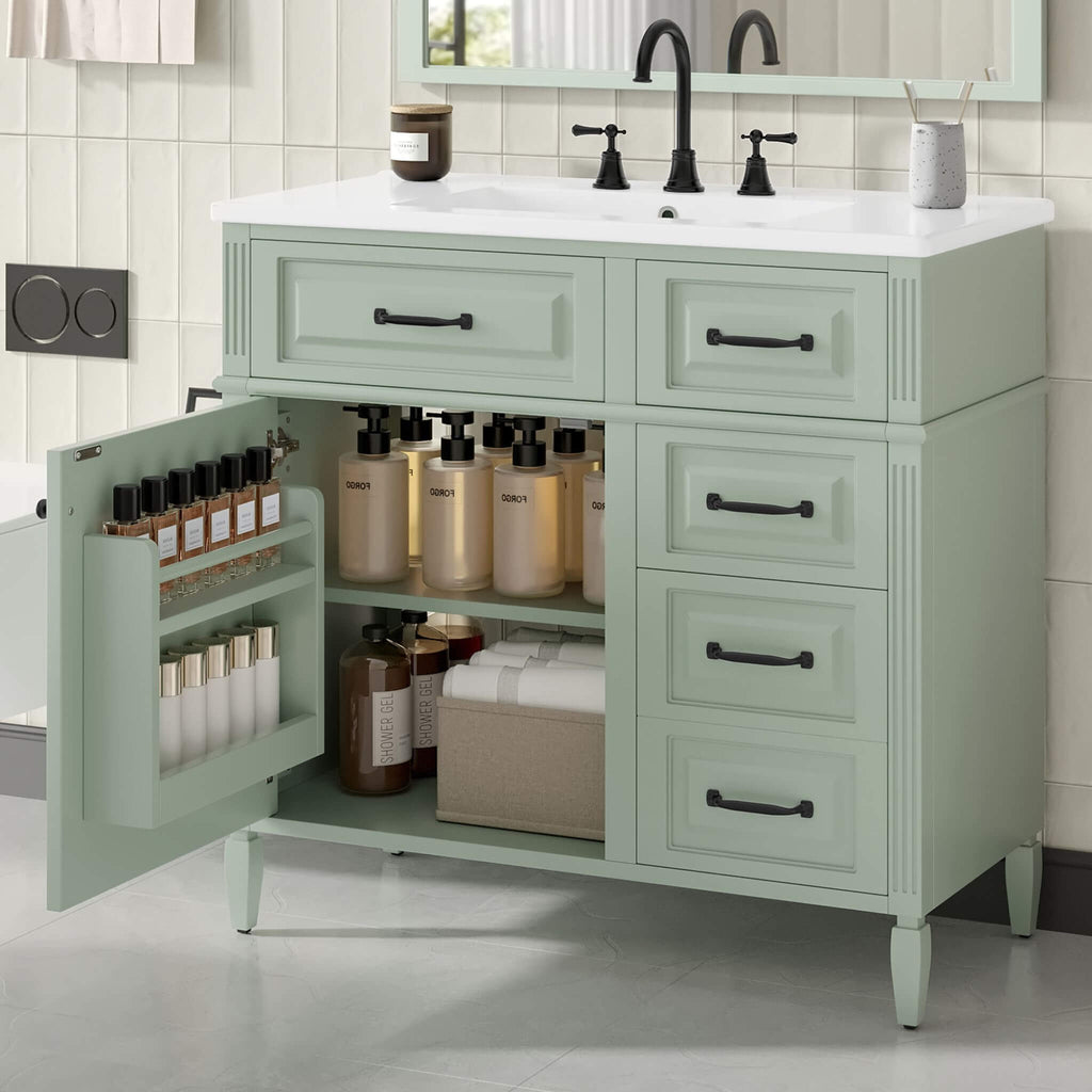 Nuvia 36-Inch Freestanding Bathroom Vanity With Ceramic Sink And Storage Cabinets [Faucet Not Included] (SAK41792) – SAKSBY W
