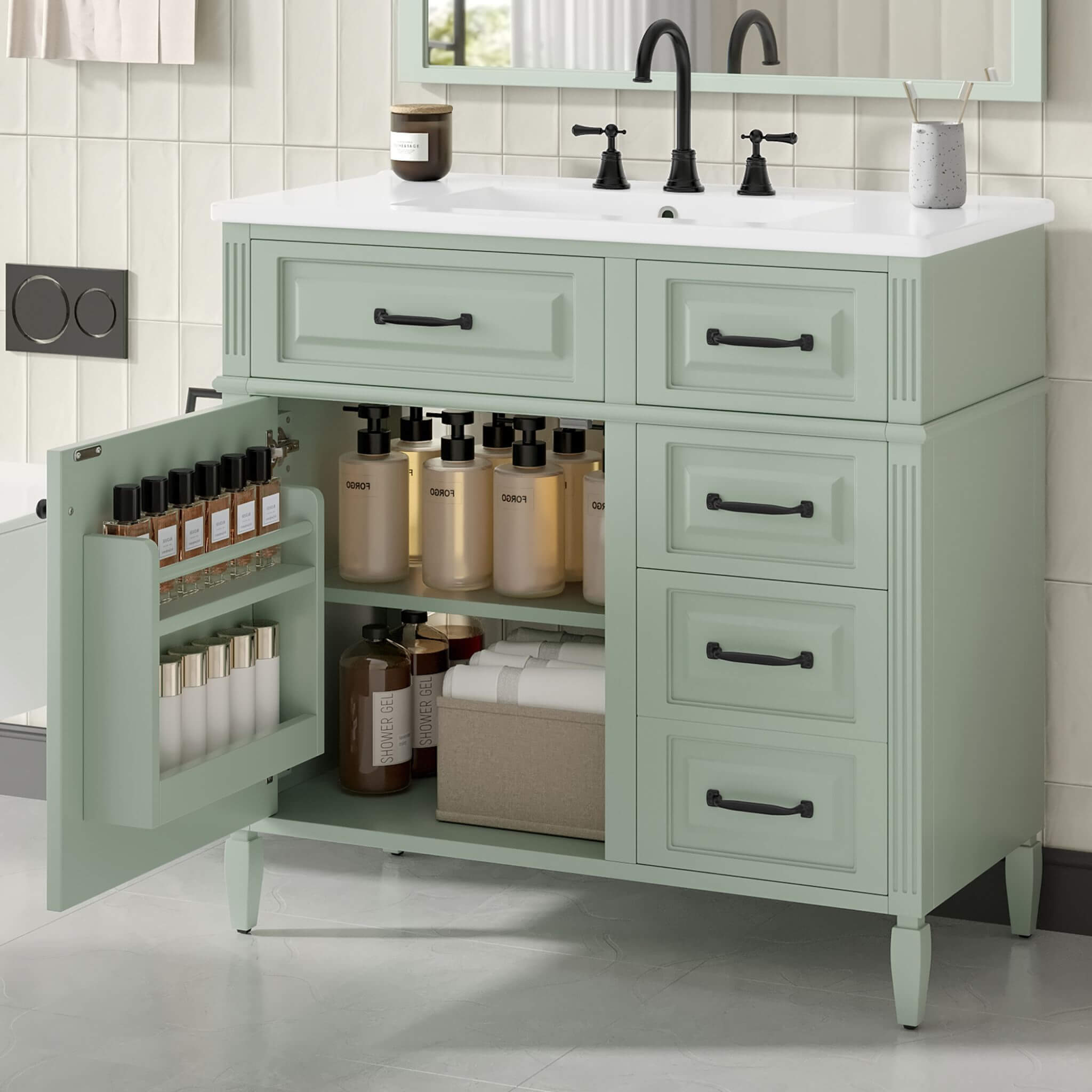 Nuvia 36-Inch Freestanding Bathroom Vanity With Ceramic Sink And Storage Cabinets [Faucet Not Included] (SAK41792) – SAKSBY W